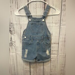 SHEIN Girls Denim Short Overalls 4Y Distressed Blue Jean